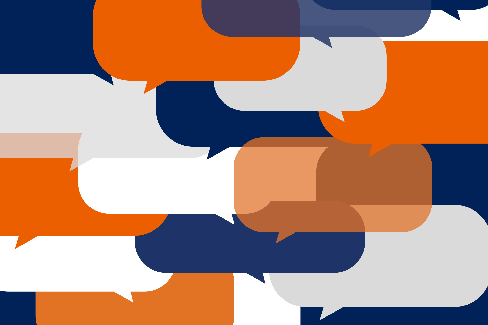 Comment Bubbles overlapping in various colors (dark blue, light blue, and a blue that is almost white)